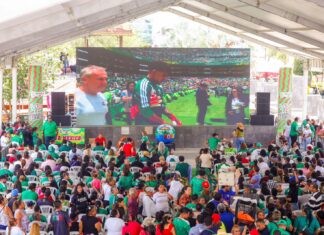 *Compartieron emociones del Mundial de Futbol familias reynosenses en la plaza Miguel Hidalgo*