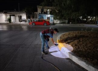 *Pintaron trabajadores de Servicios Públicos de Reynosa señalización urbana*