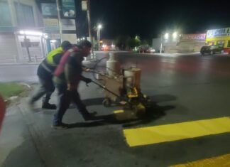 *Continuó Servicios Públicos de Reynosa pintura de cruce peatonal en bulevar Del Maestro*